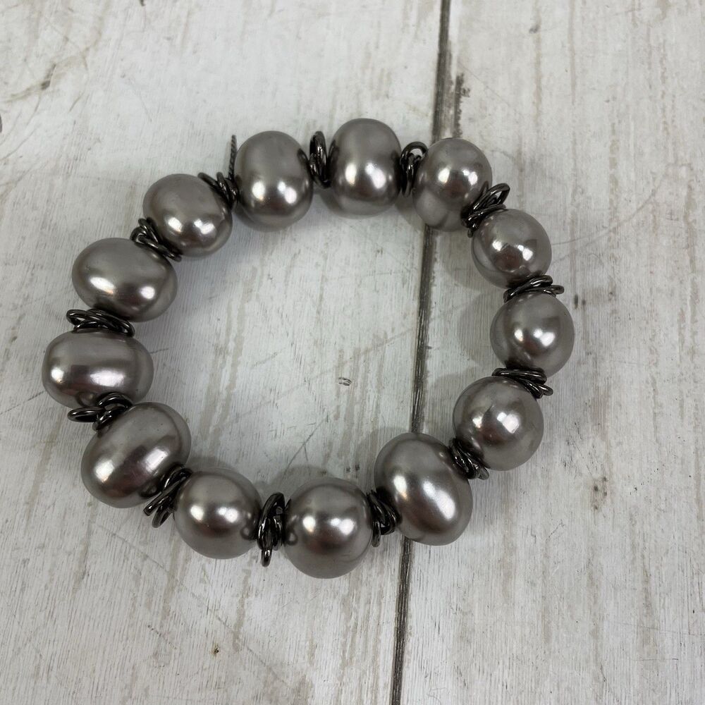 Sara Blaine eSBe Gunmetal Silver Tone Beaded Stretch Bracelet
